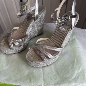 Michael Kors Silver Metallic Wedge Espadrille Sandals